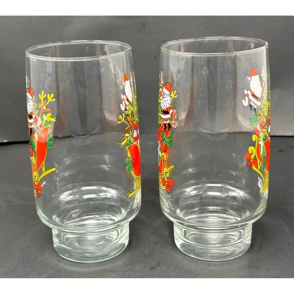 1985 (2) MCCRORY STORES Santa COCA COLA Tumbler Glasses Christmas Tree Sleigh - Picture 4 of 11